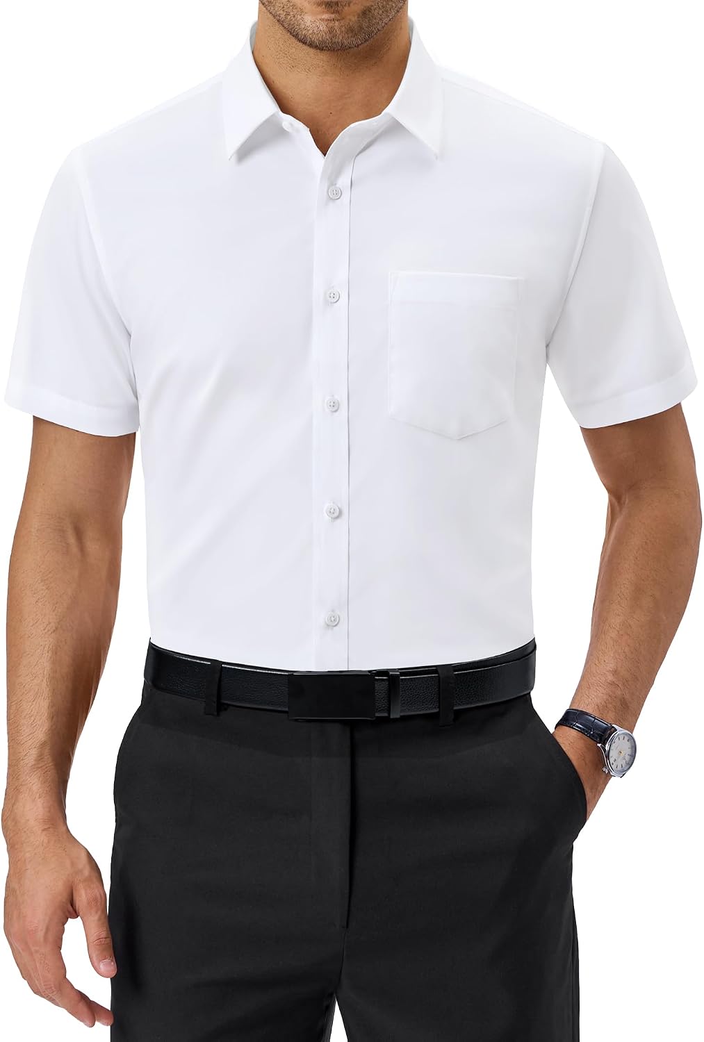 Short Sleeve Stretch Wrinkle Resistant Dress Shirt