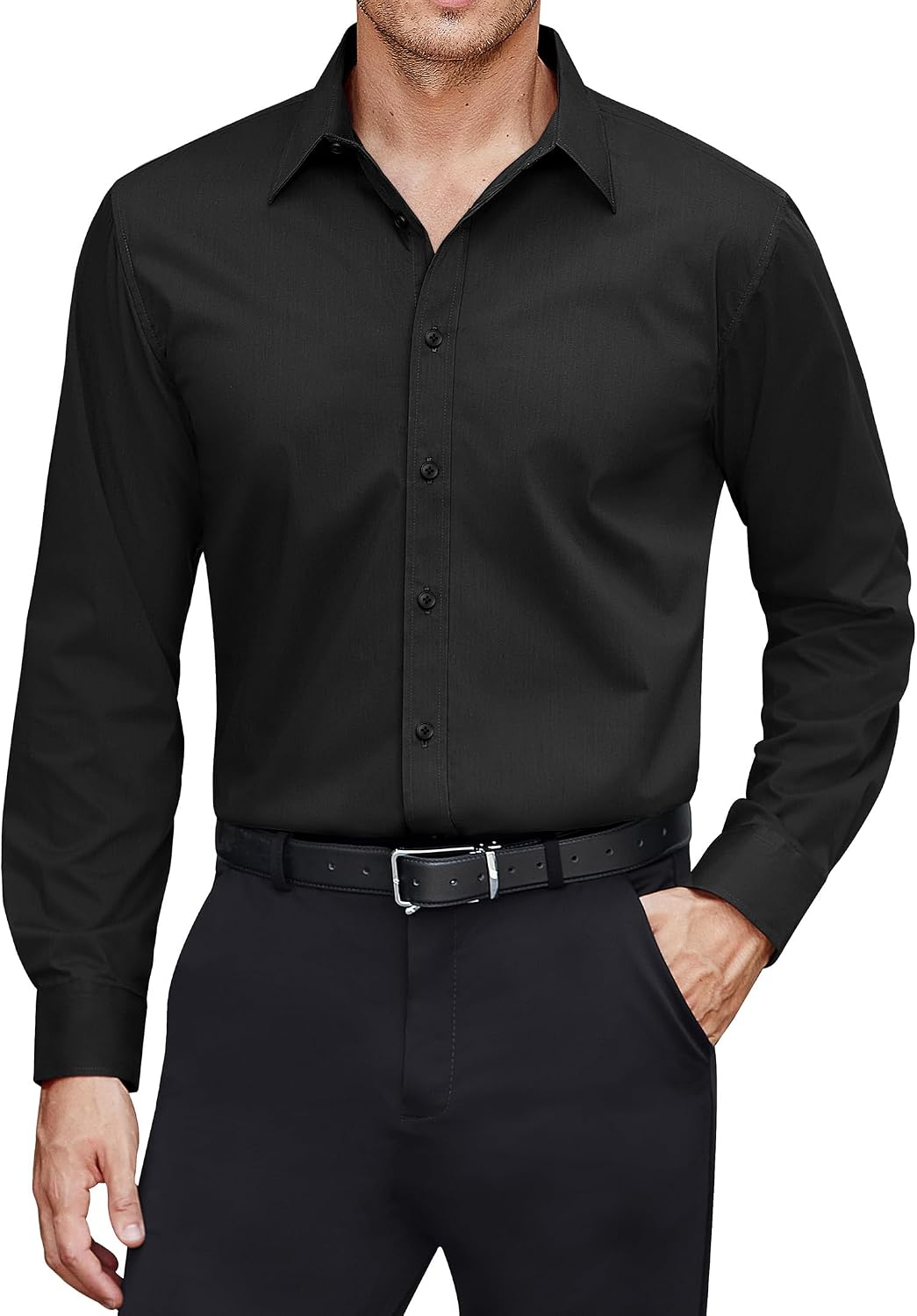 Stretch Stain Shield Long Sleeve Solid Formal Dress Shirt