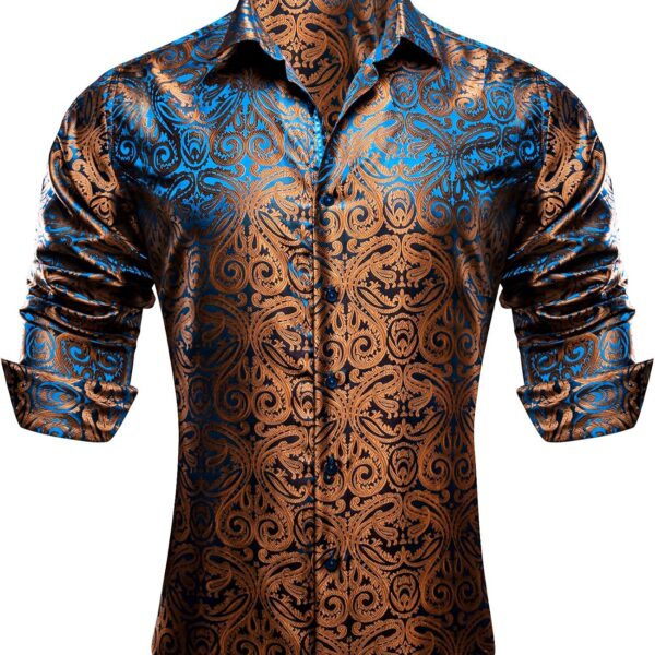 Paisley Silk Long Sleeve Button Down Dress Shirt Formal