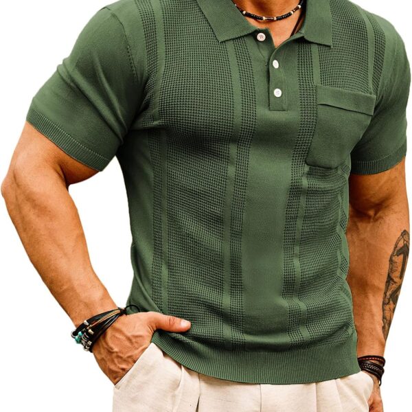 Textured Lightweight Short Sleeve Knit Polo Shirt