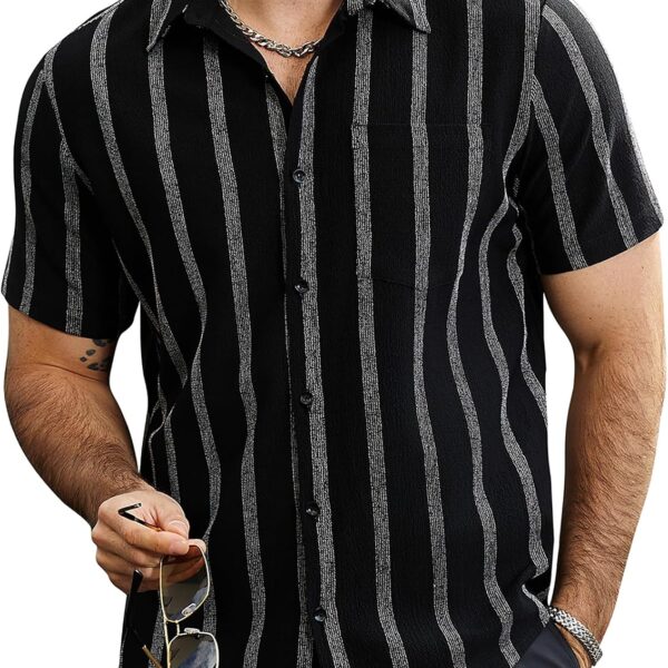 Striped Short Sleeve Vintage Button Down Shirt with Pocket