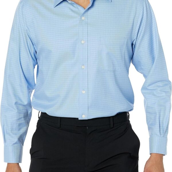 Non Iron Stretch Dobby Spread Collar Check Dress Shirt