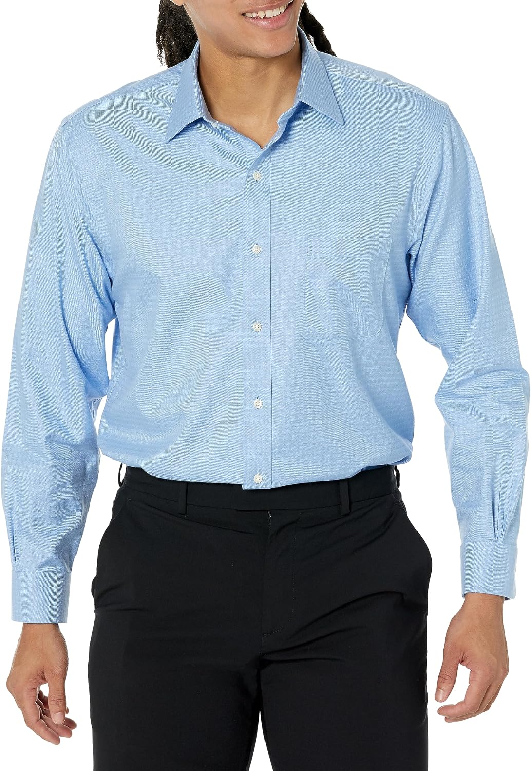 Non Iron Stretch Dobby Spread Collar Check Dress Shirt